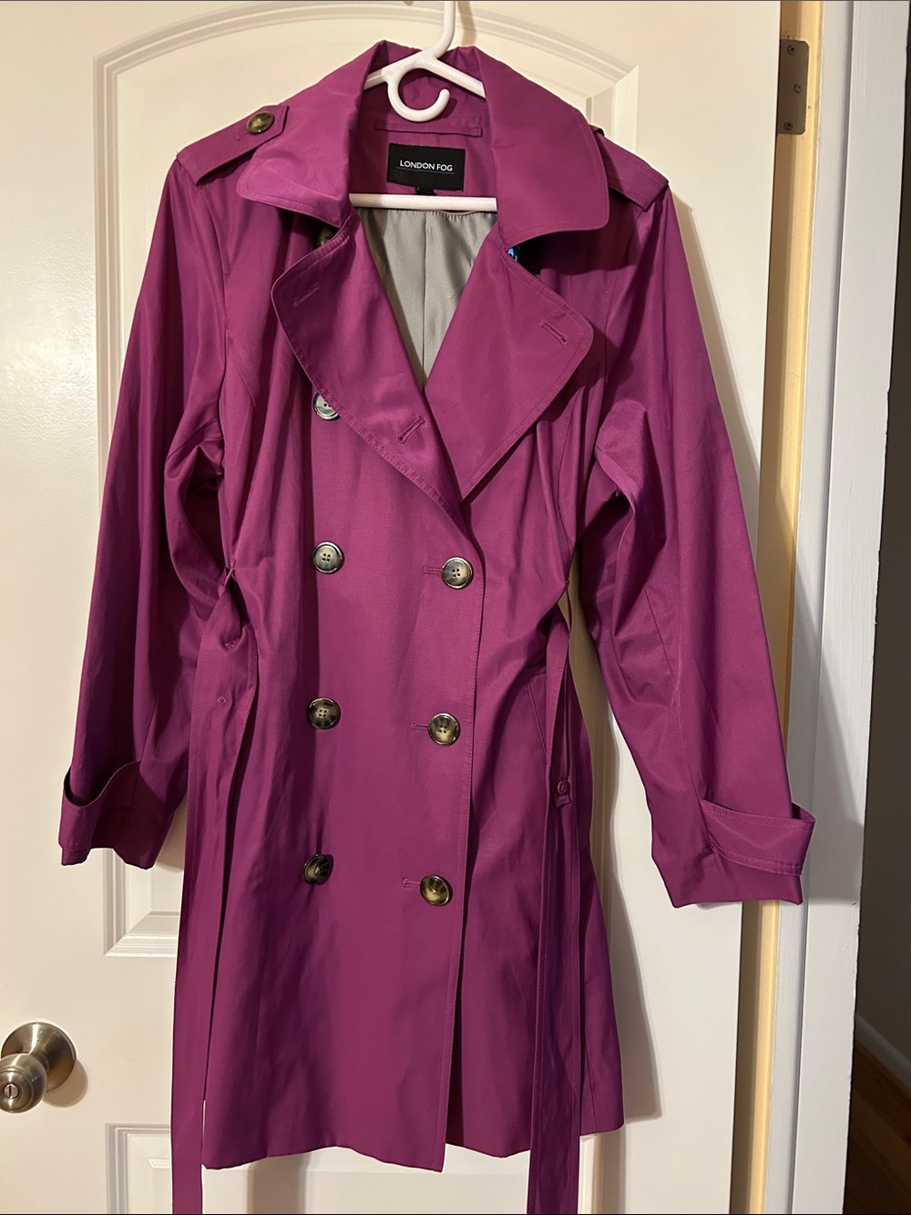 London Fog Magenta Double-Breasted Trench/Rain Coat - Picture 2 of 4